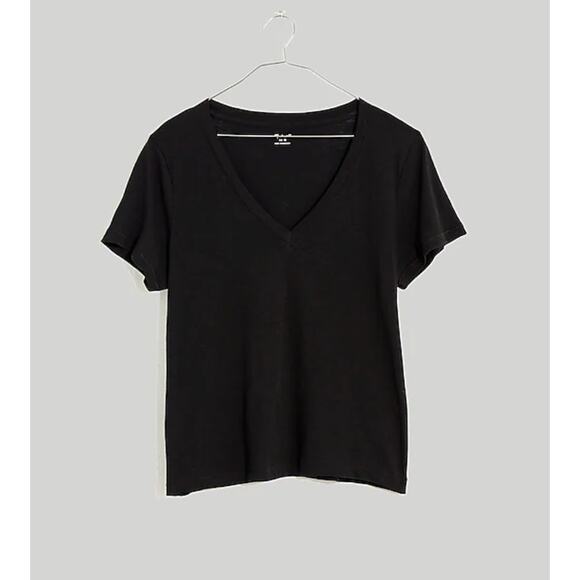 Madewell Whisper Cotton V Neck Tee Shirt Minimalist Basics Black Classic XXS NWT - Picture 3 of 11